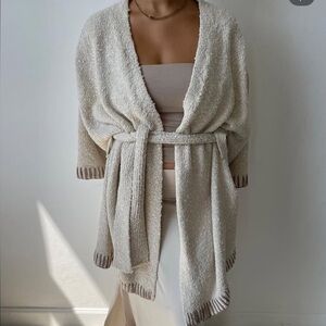 Cozy Cream Cardigan with Tan Accents